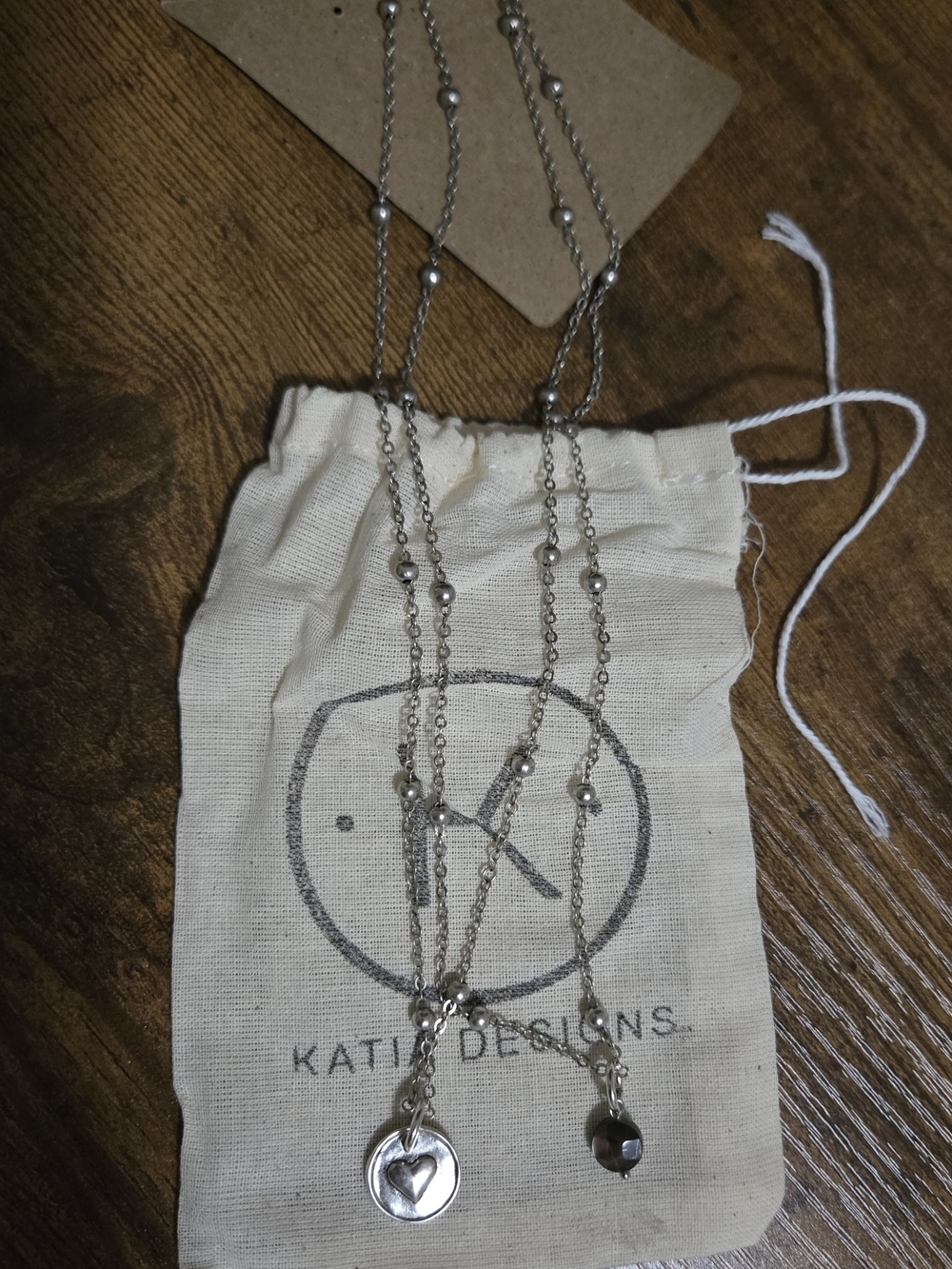 KATIE DESIGNS Double Silver Pendant Necklace Set - Silver
